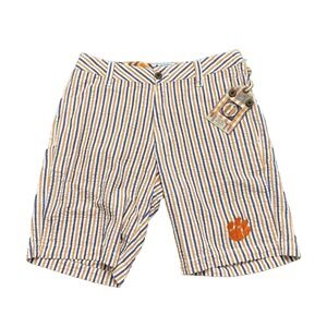 Clemson Tigers Shorts Men 30 Chino Striped Madras 9" Shorts Olde School
